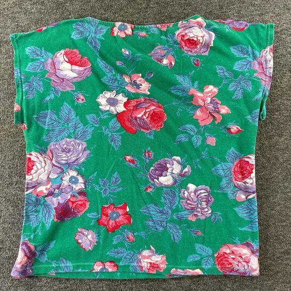 Vintage green floral cropped boxy tee Roses retro boho cottage tank Russ Petites - Picture 3 of 3
